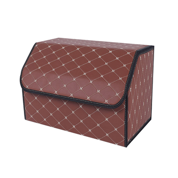 Leather Car Boot Collapsible Foldable Trunk Cargo Organizer Portable Storage Box Coffee/Gold Stitch Medium image