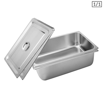 2X Gastronorm GN Pan Full Size 1/1 GN Pan 20cm Deep Stainless Steel Tray With Lid image