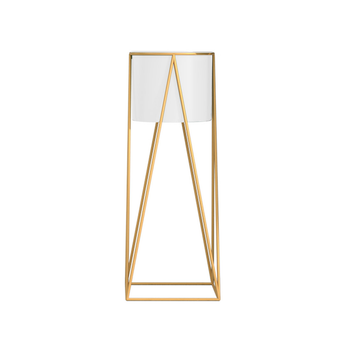 50cm Gold Metal Plant Stand with White Flower Pot Holder Corner Shelving Rack Indoor Display image