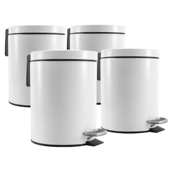 4X Foot Pedal Stainless Steel Rubbish Recycling Garbage Waste Trash Bin Round 7L White image