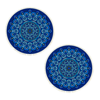 2X 90cm Blue Mandala Round Carpet for Living Room Bedroom Anti-slip Doormat, Home Decor image
