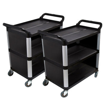 2X 3 Tier Covered Food Trolley Food Waste Cart Storage Mechanic Kitchen Black image