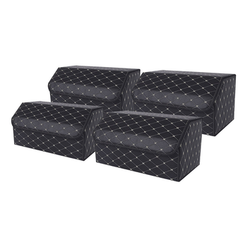 4X Leather Car Boot Collapsible Foldable Trunk Cargo Organizer Portable Storage Box Black/Gold Stitch Large image