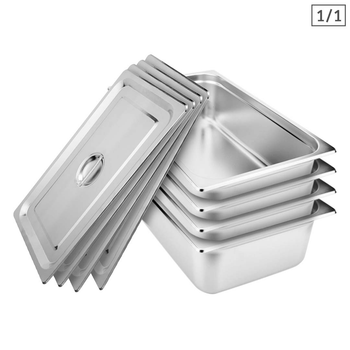 4X Gastronorm GN Pan Full Size 1/1 GN Pan 15cm Deep Stainless Steel Tray With Lid image