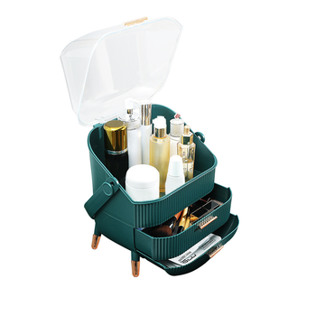 29cm Green Countertop Makeup Cosmetic Storage Organiser Skincare Holder Jewelry Storage Box with Handle image