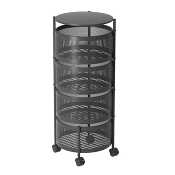 4 Tier Steel Round Rotating Kitchen Cart Multi-Functional Shelves Portable Storage Organizer with Wheels image