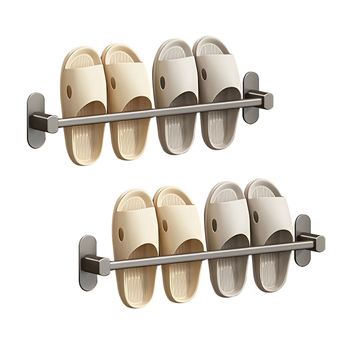 2X 49cm Wall-Mounted Slipper Organiser Adhesive Storage Space-Saving Wall Rack image