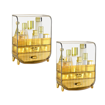 2X 3 Tier Golden Yellow Multifunctional Countertop Cosmetic Storage Makeup Perfume Skincare Display Stand Shelf Drawer Type Organiser image