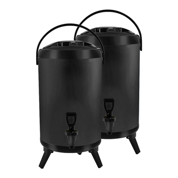 2X 10L Stainless Steel Insulated Milk Tea Barrel Hot and Cold Beverage Dispenser Container with Faucet Black image