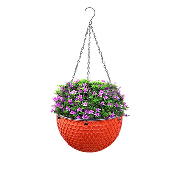 Red Medium Hanging Resin Flower Pot Self Watering Basket Planter Outdoor Garden Decor image