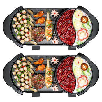 2X 2 in 1 Electric Non-Stick BBQ Teppanyaki Grill Plate Steamboat Hotpot 2-8 Person image