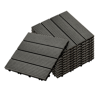 11 pcs Grey DIY Wooden Composite Decking Tiles Garden Outdoor Backyard Flooring Home Decor image