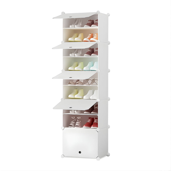 8 Tier White Shoe Rack Organizer Sneaker Footwear Storage Stackable Stand Cabinet Portable Wardrobe with Cover image