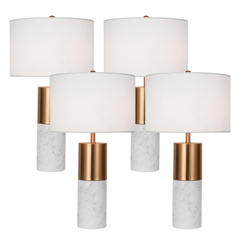 4X 60cm White Marble Bedside Modern Desk Table Lamp Living Room Shade with Cylinder Base image