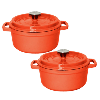 2X Cast Iron 26cm Enamel Porcelain Stewpot Casserole Stew Cooking Pot With Lid Orange image