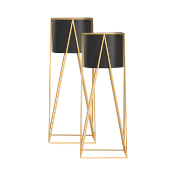 2X 50cm Gold Metal Plant Stand with Black Flower Pot Holder Corner Shelving Rack Indoor Display image
