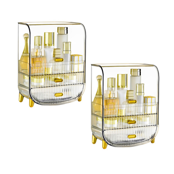 2X 3 Tier Transparent Multifunctional Countertop Cosmetic Storage Makeup Perfume Skincare Display Stand Shelf Drawer Type Organiser image