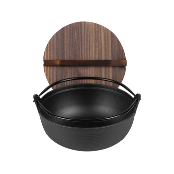 25cm Cast Iron Japanese Style Sukiyaki Tetsu Nabe Shabu Hot Pot with Wooden Lid image