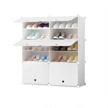 5 Tier 2 Column White Shoe Rack Organizer Sneaker Footwear Storage Stackable Stand Cabinet Portable Wardrobe with Cover image