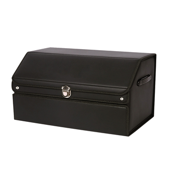 60cm Leather Car Boot Collapsible Foldable Trunk Cargo Organizer Portable Storage Box with Lock Black image