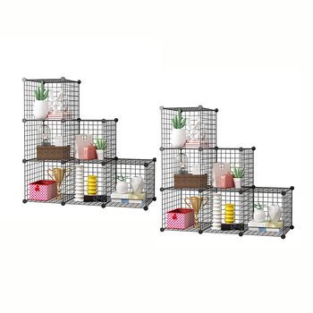 2X Black Portable 6-Cube 3 Column Storage Organiser Foldable DIY Modular Grid Space Saving Shelf image