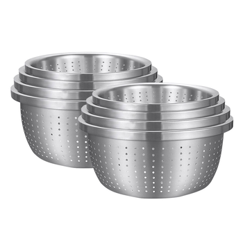 2X Stainless Steel Nesting Basin Colander Perforated Kitchen Sink Washing Bowl Metal Basket Strainer Set of 4 image