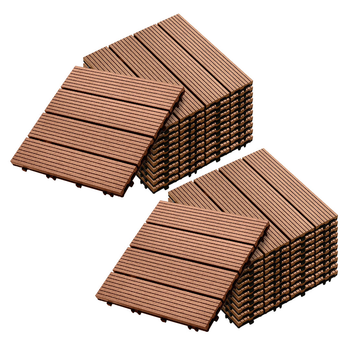 2X 11 pcs Red Brown DIY Wooden Composite Decking Tiles Garden Outdoor Backyard Flooring Home Decor image