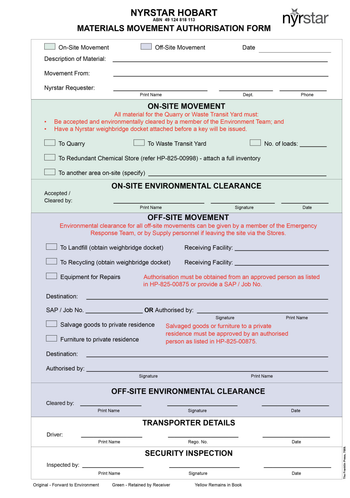 307512 - Materials Movement Authorisation Form image