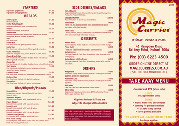 Magic Curries - A4 Fold To DL Takeaway Menu image