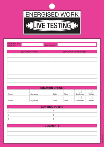 360293 - Live Test - Energised Work Statement - Pink Tag image