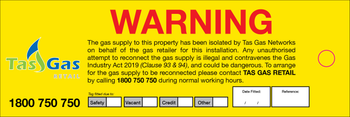 Tas Gas Branded - Meter Disconnection Tag image