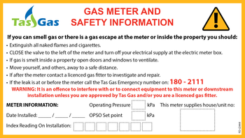 Gas Meter Safety Information Sticker - Tasmania image