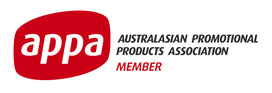 A red and white logo for the Appa Australasian Promotional Products Association with the text 'AUSTRALASIAN PROMOTIONAL PRODUCTS ASSOCIATION MEMBER' on a white background.