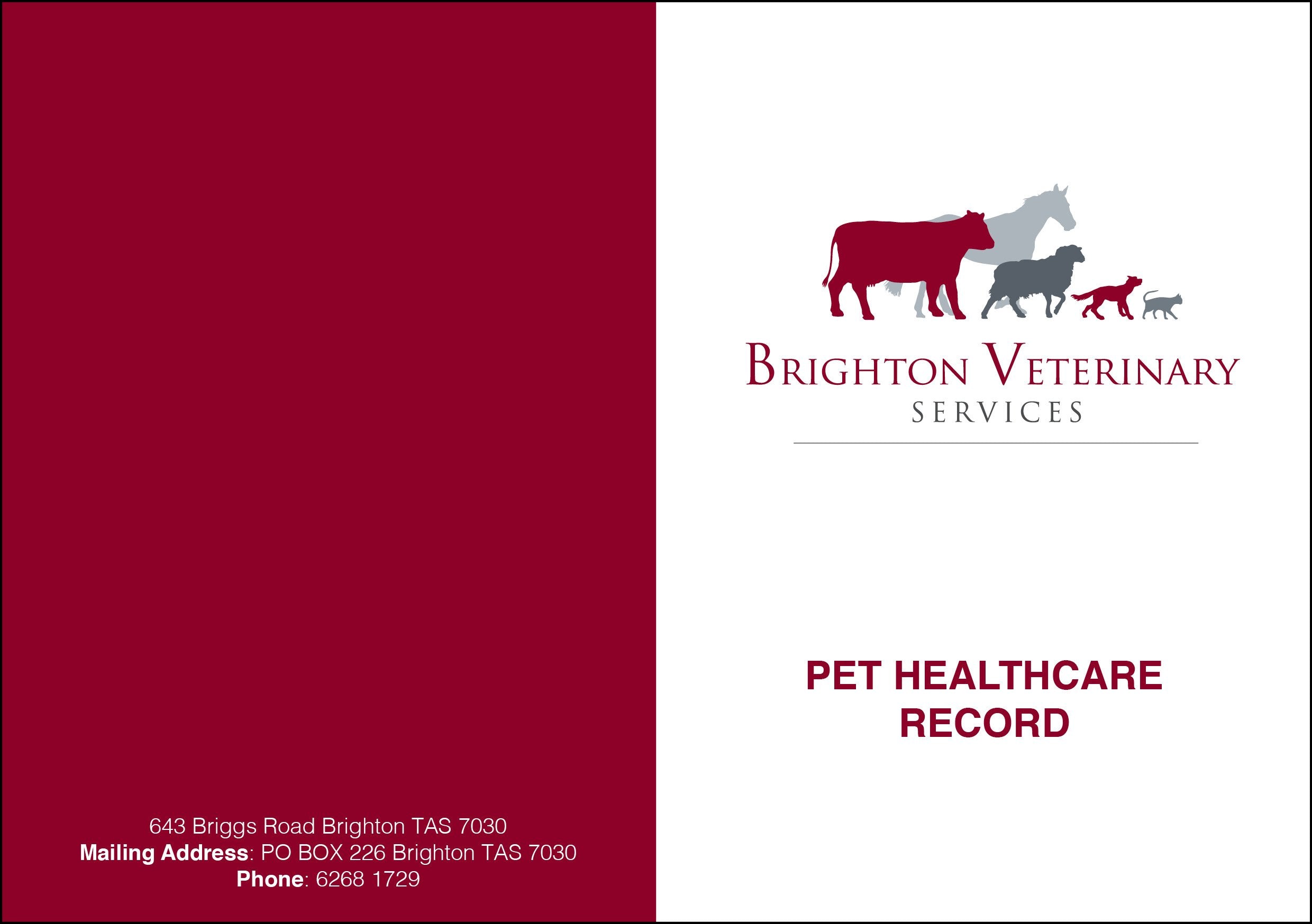 Brighton Vet A6 Healthcare Record Booklet